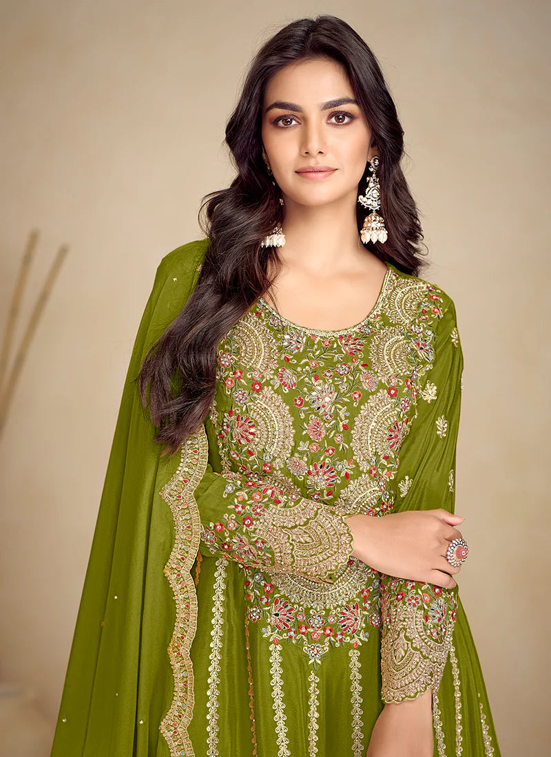 Green Gharara Suits with Dupatta  for Indian Festivals and Pakistani Weddings