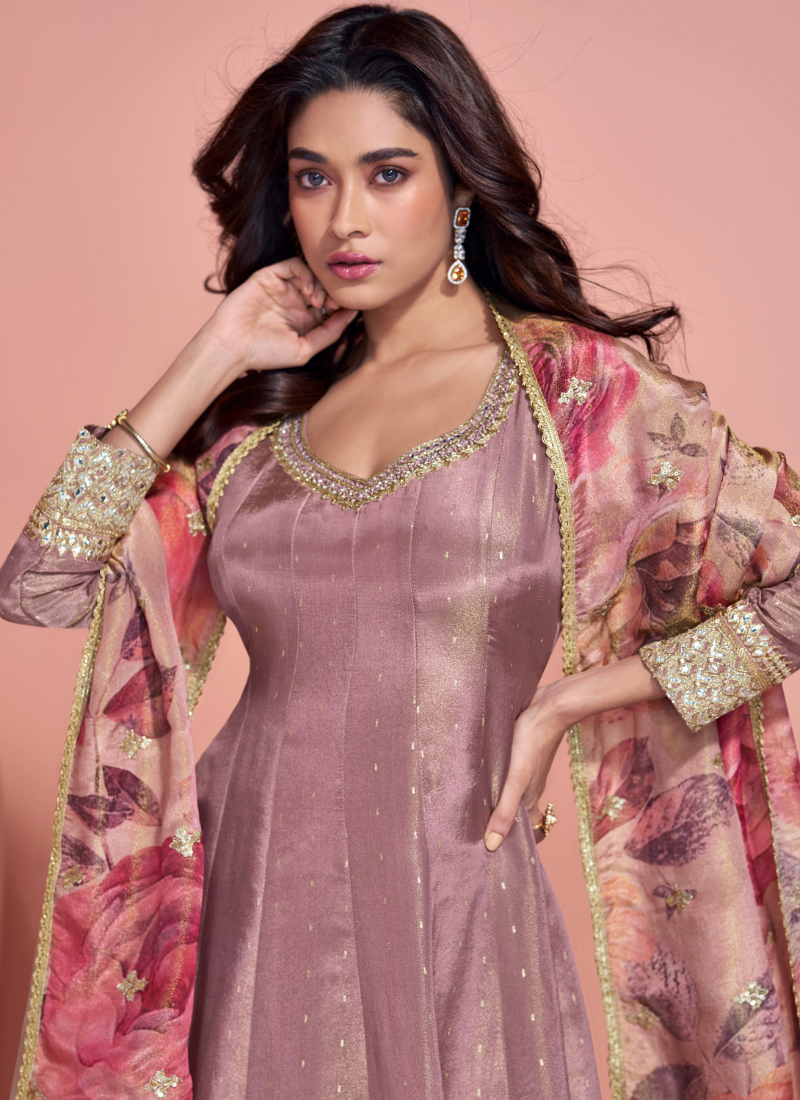 Festive Wear with Floral Dupatta – Thread & Mirror Work