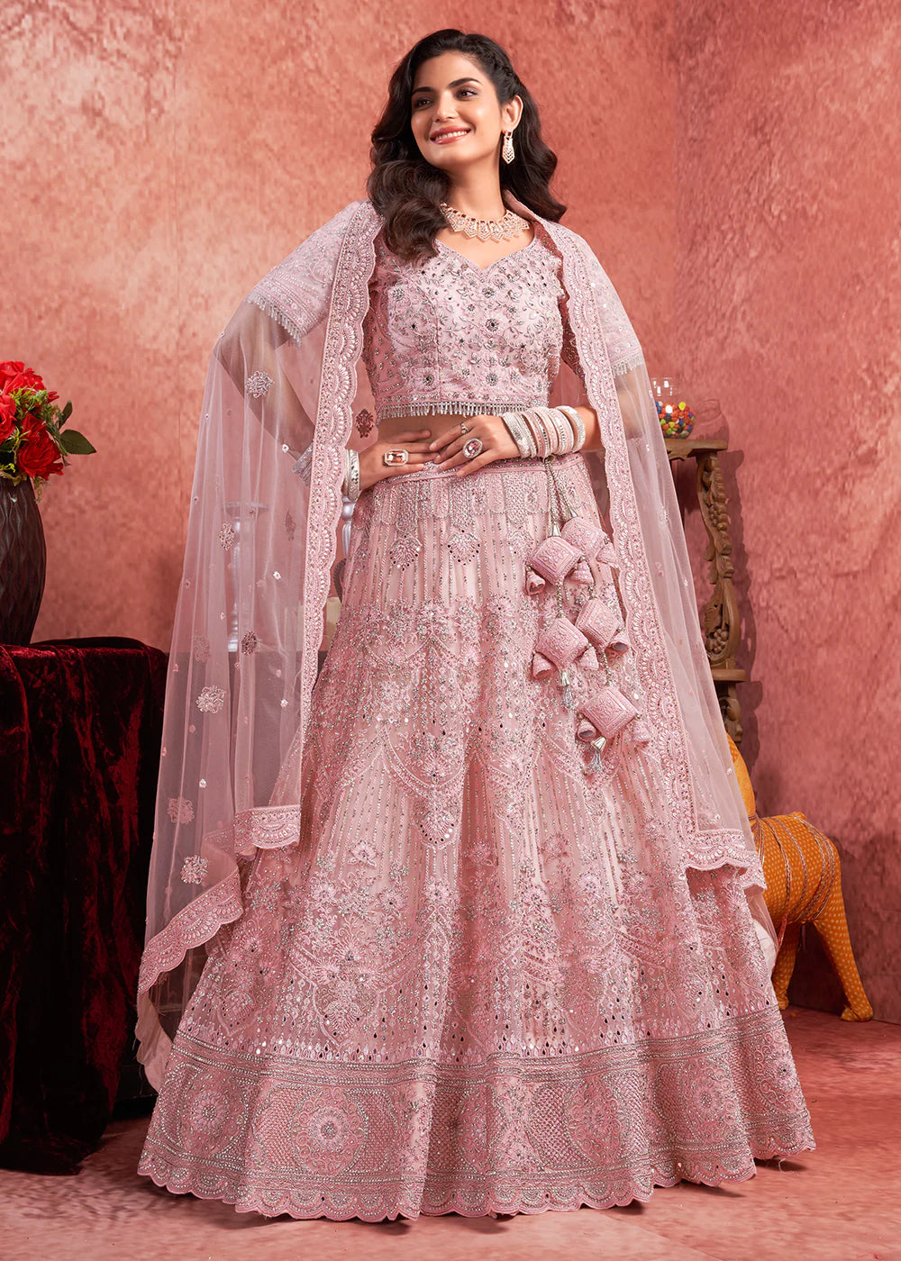 Premium Pink Bridal Lehenga with Heavy Zarkan Embroidery