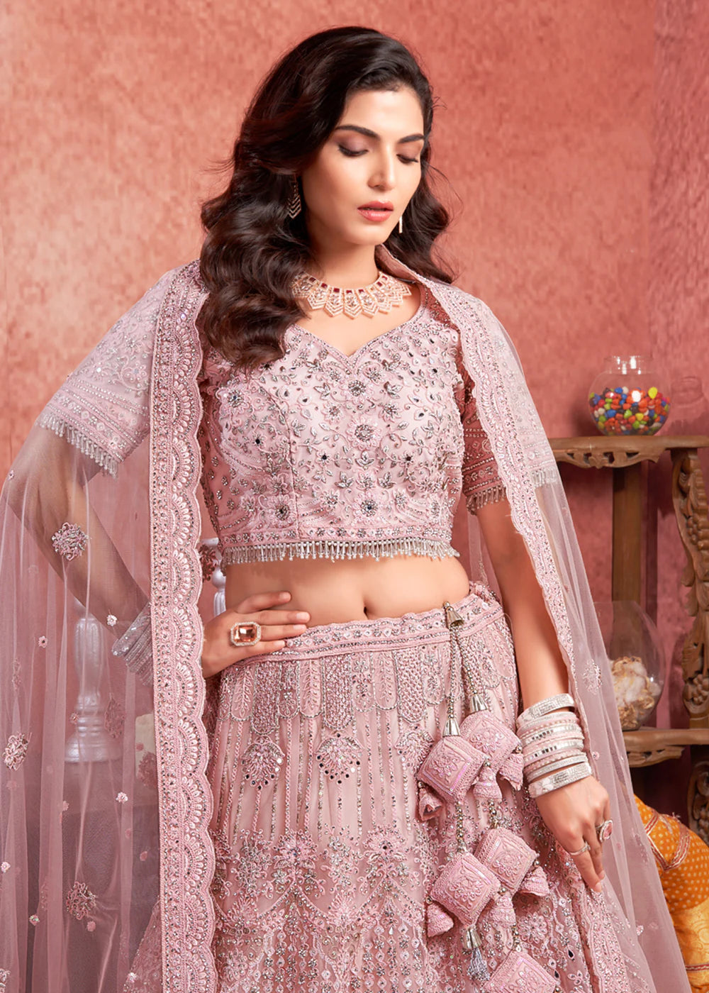 Premium Pink Bridal Lehenga with Heavy Zarkan Embroidery