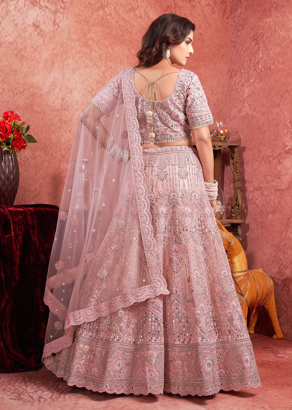 Premium Pink Bridal Lehenga with Heavy Zarkan Embroidery