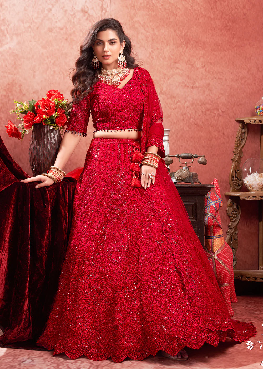 Buy embroidered Lehenga Choli for weddings and festivals.