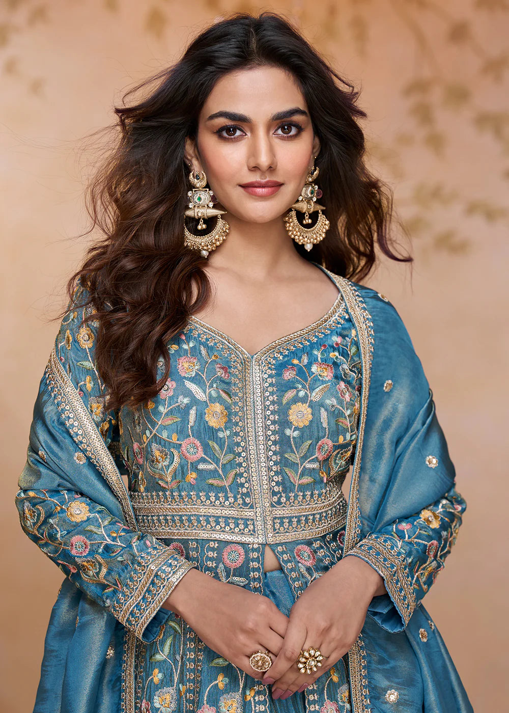 Party Wear Teal Blue Simar Silk Anarkali Suit with Dupatta