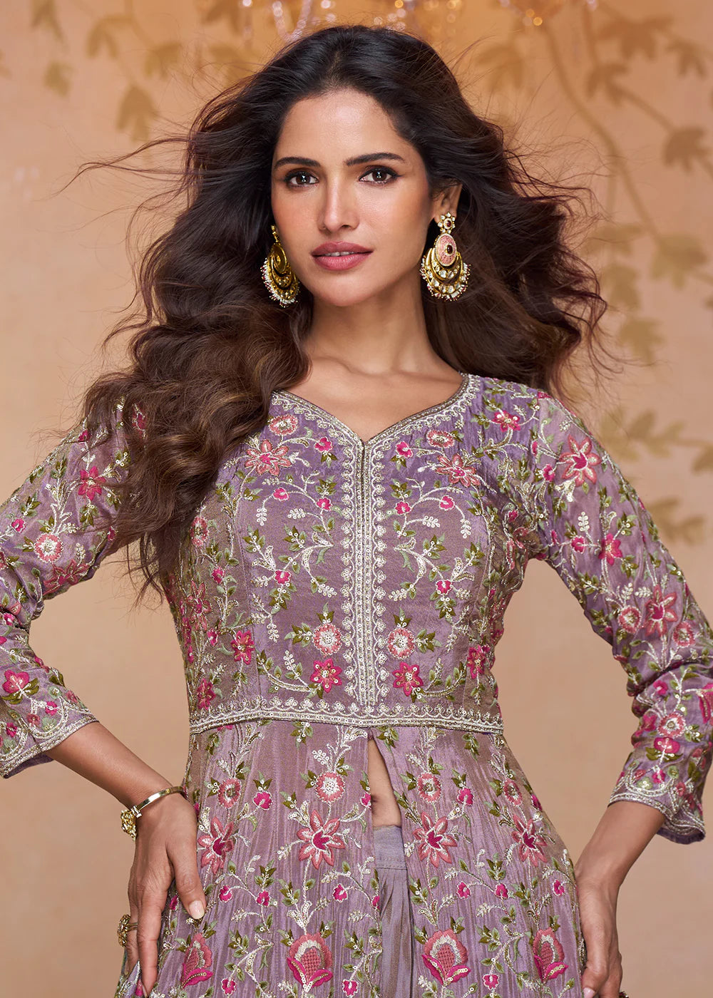 Designer Lavender Simar Silk Anarkali Suit with Dupatta