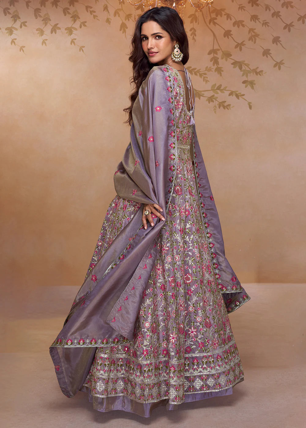 Designer Lavender Simar Silk Anarkali Suit with Dupatta