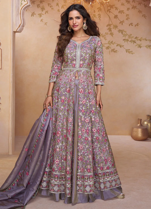 Designer Lavender Simar Silk Anarkali Suit with Dupatta