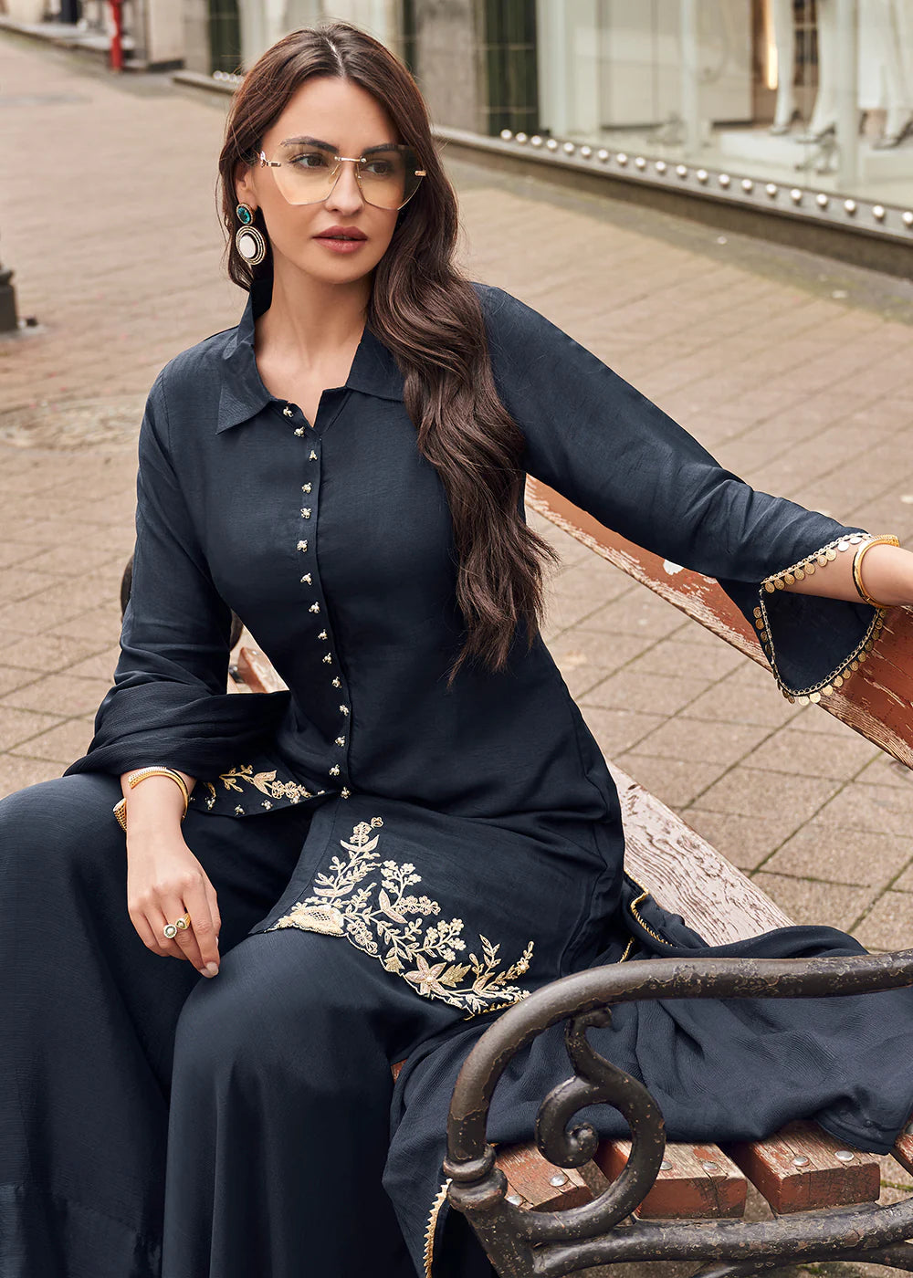 Buy designer Sharara Suit with elegant embroidery work.