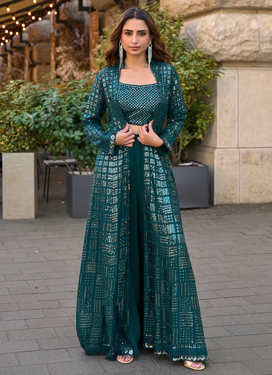 Bottle Green Jacket & Crop Top Style Indo Western Suit – Wedding & Cocktail Wear
