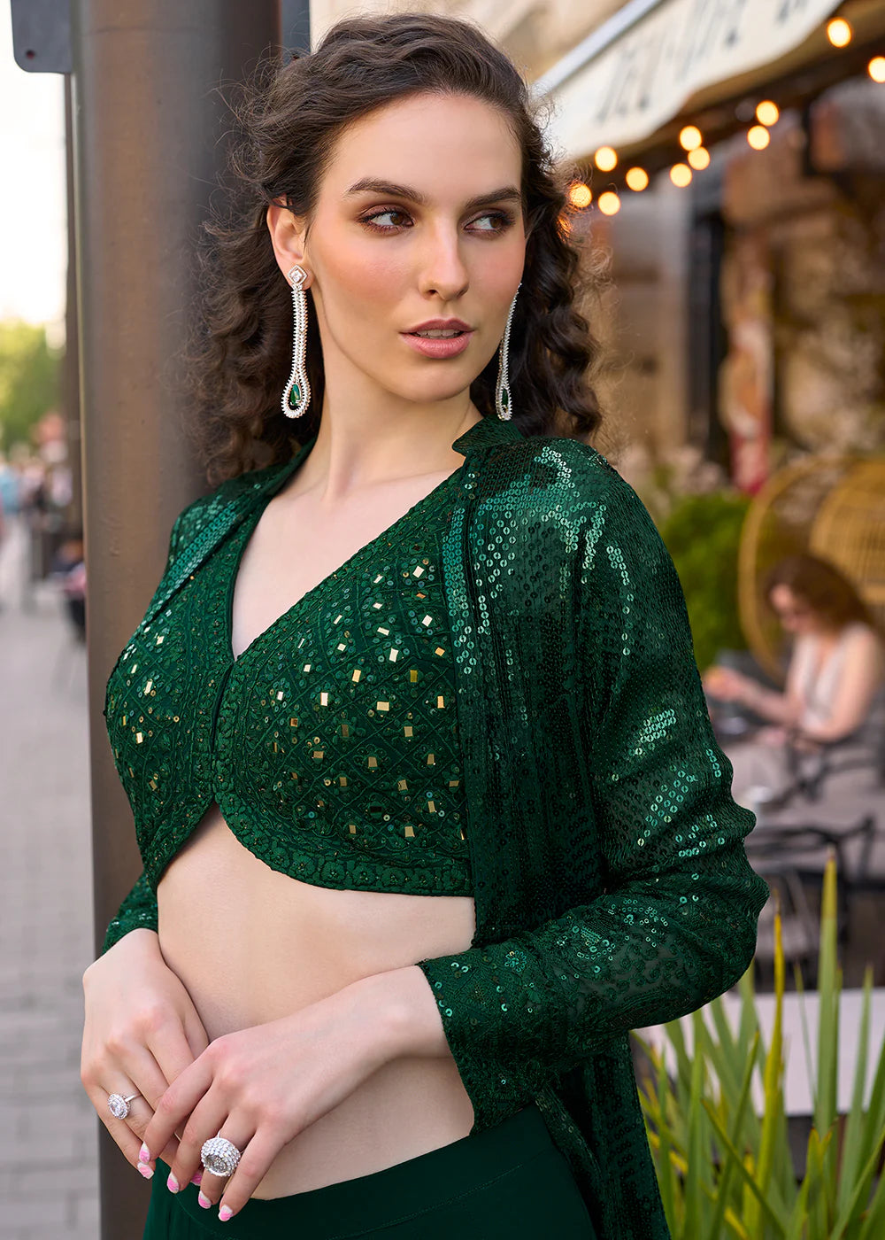 Green Jacket & Crop Top Style Indo Western Suit – Wedding & Cocktail Party Wear
