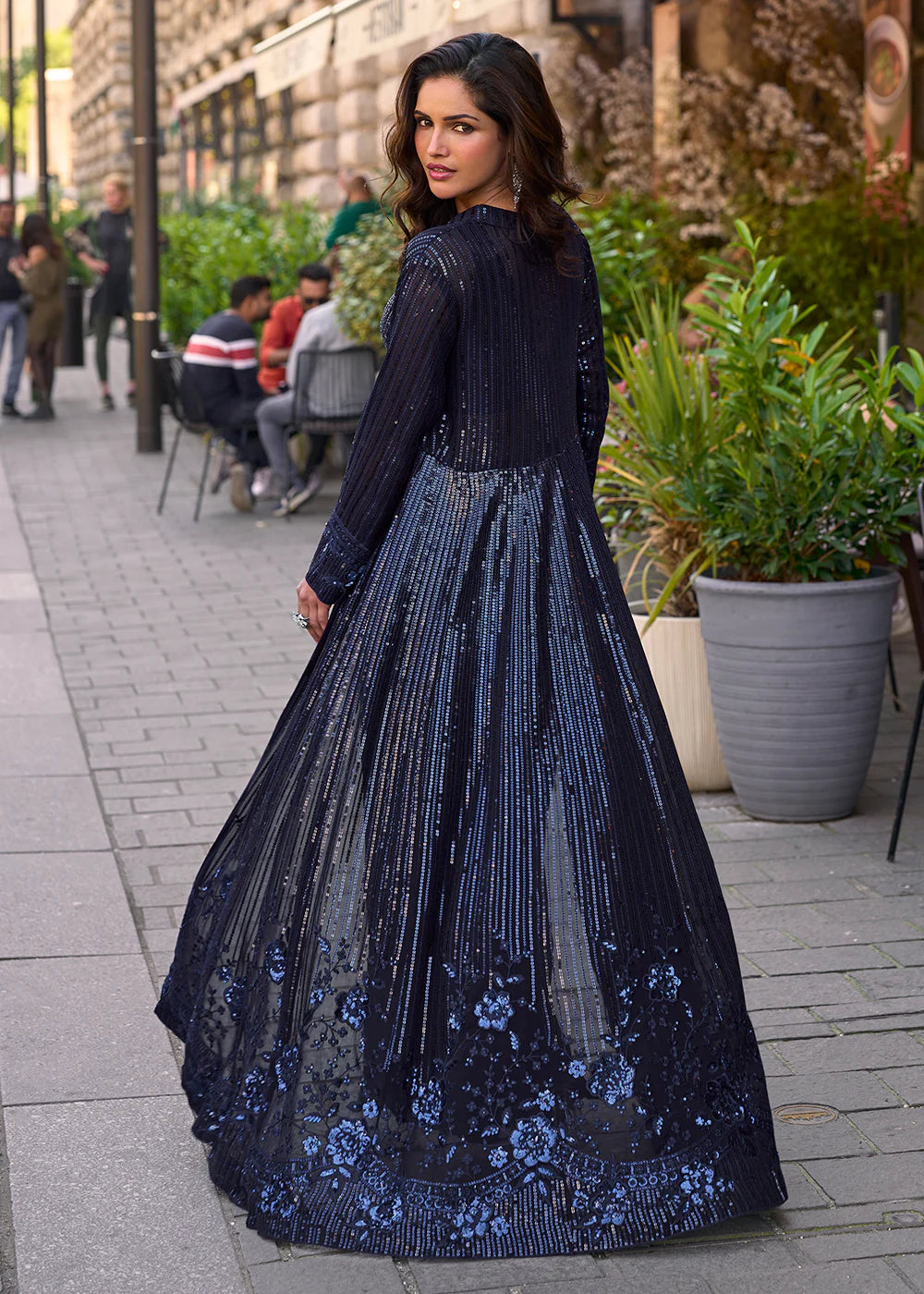 Navy Blue Jacket & Crop Top Style Indo Western Suit – Cocktail & Wedding Wear