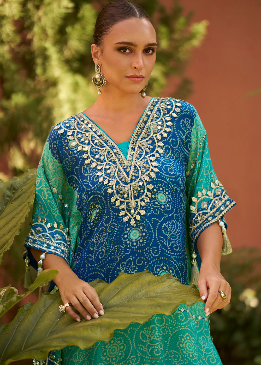 Designer Blue & Green Poncho Style Sharara  For Diwali Celebration