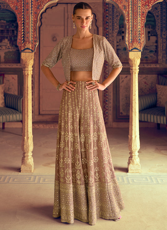 Designer Champagne Gold Jacket & Crop Top Style Indo Western Suit