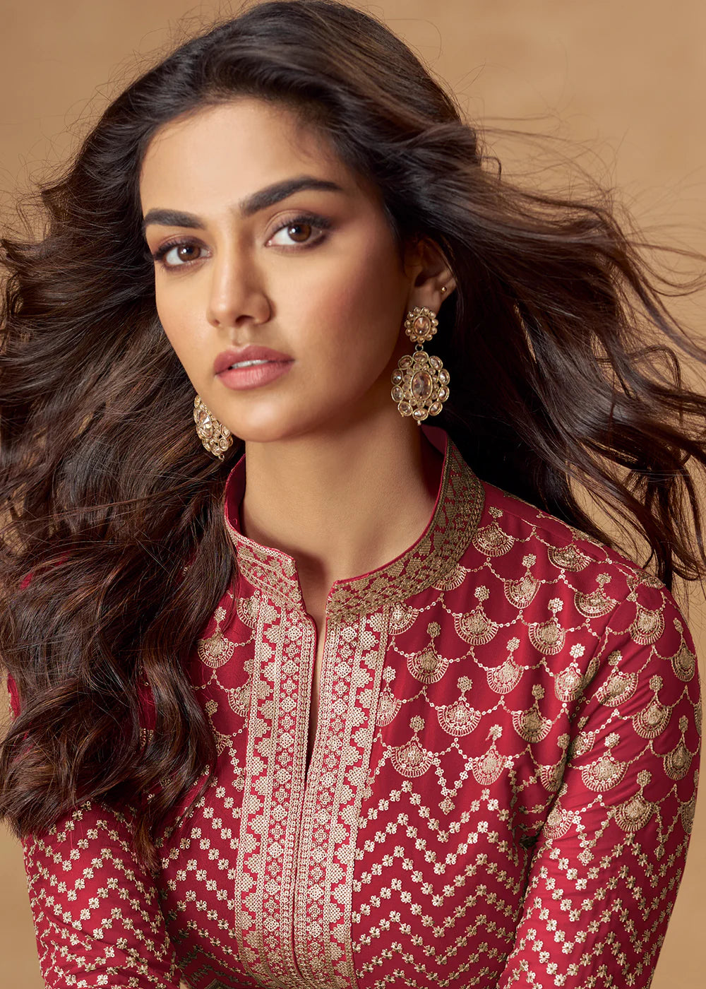 Red Embroidered Georgette Anarkali Suit for Indian & Pakistani Festive Wear