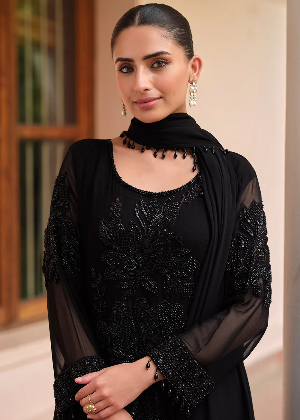 Designer Black Embroidered Georgette Party Wear Suit with Dupatta