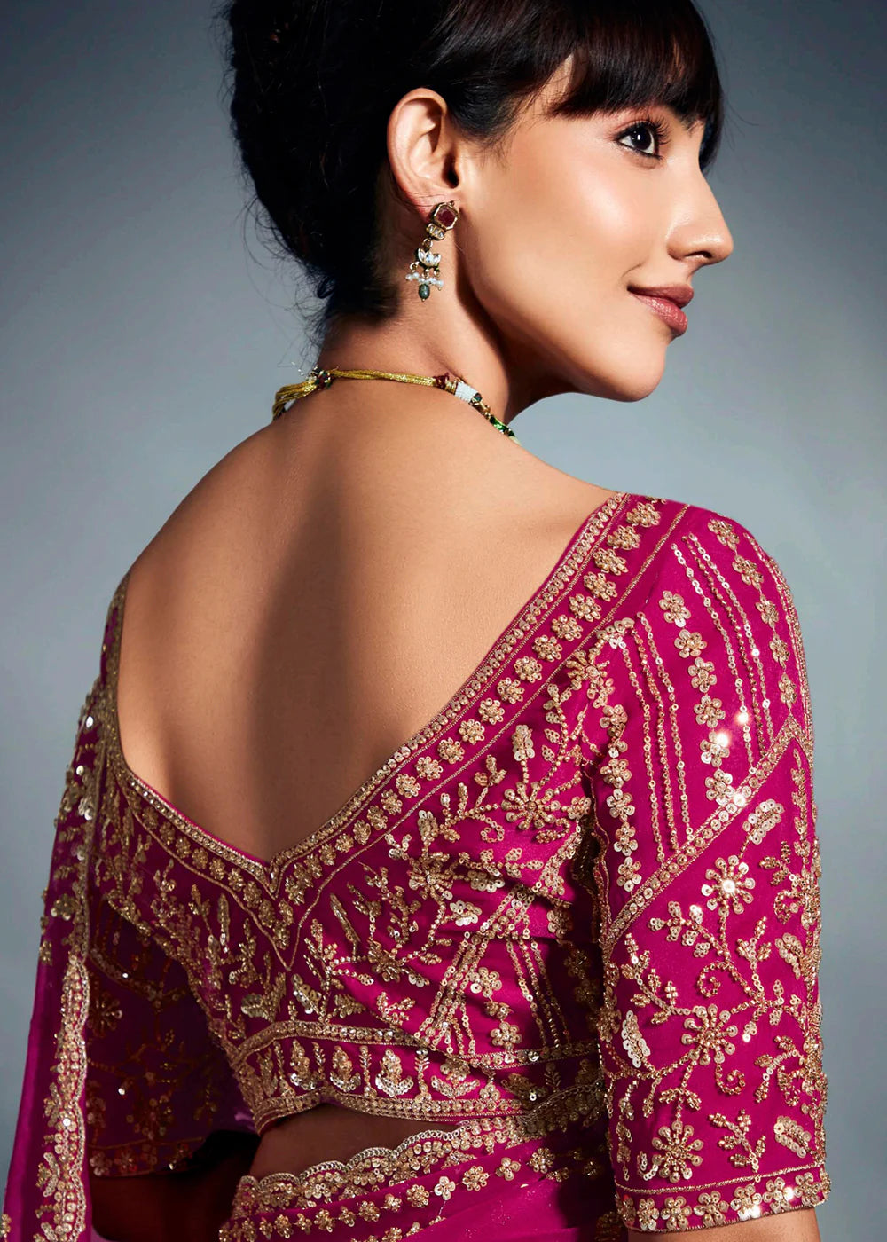 Party Wear Pink Organza Saree with Designer ReadyMade Blouse