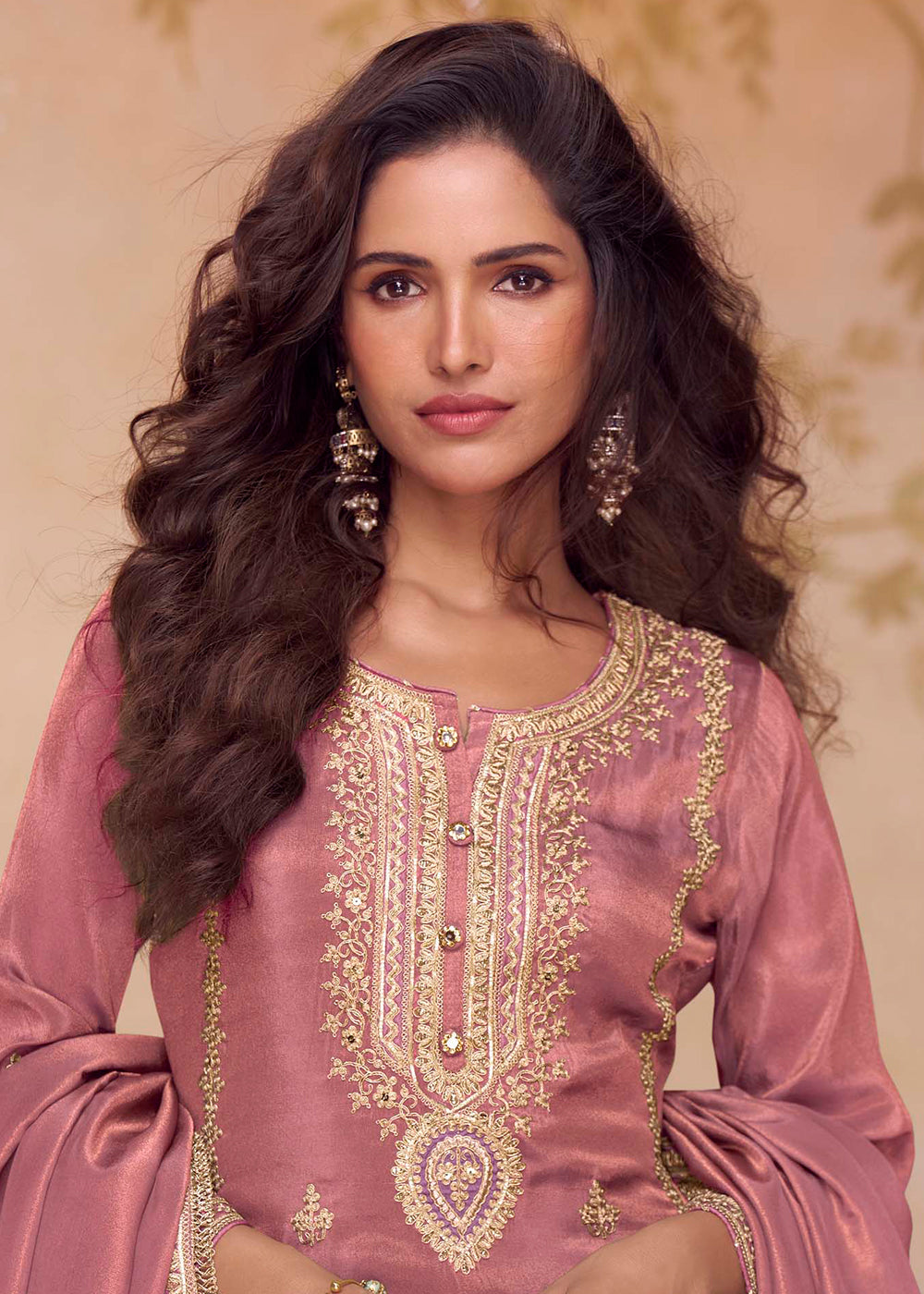 Designer Rose Pink Embroidered Simar Silk Salwar Suit with Dupatta For Diwali Celebration