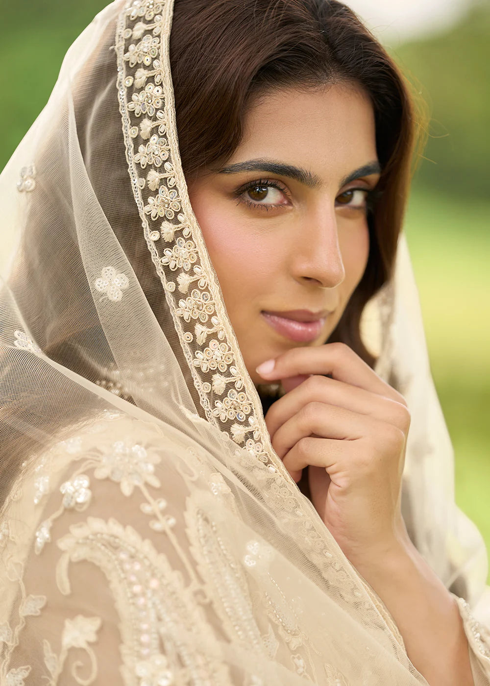 Elegant Festive Eid Wear – Cream Embroidered Net Palazzo Suit