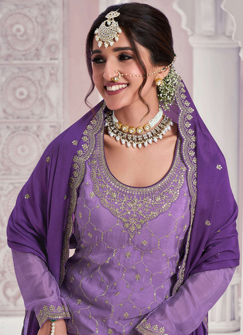 Buy Sharara Suit for festivals with designer details and long sleeves.
