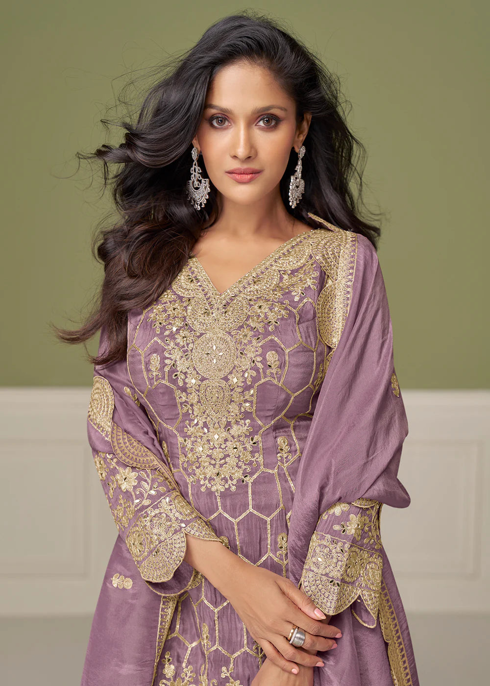Lavender Simar Silk Sharara Suit with Dupatta For Indian Wedding and Pakistani Festival