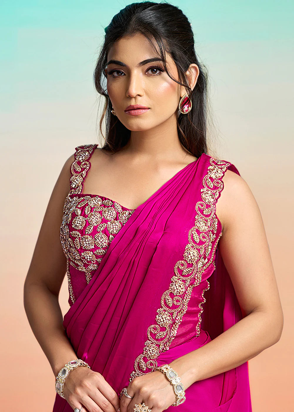 wedding guest indian saree pink canada