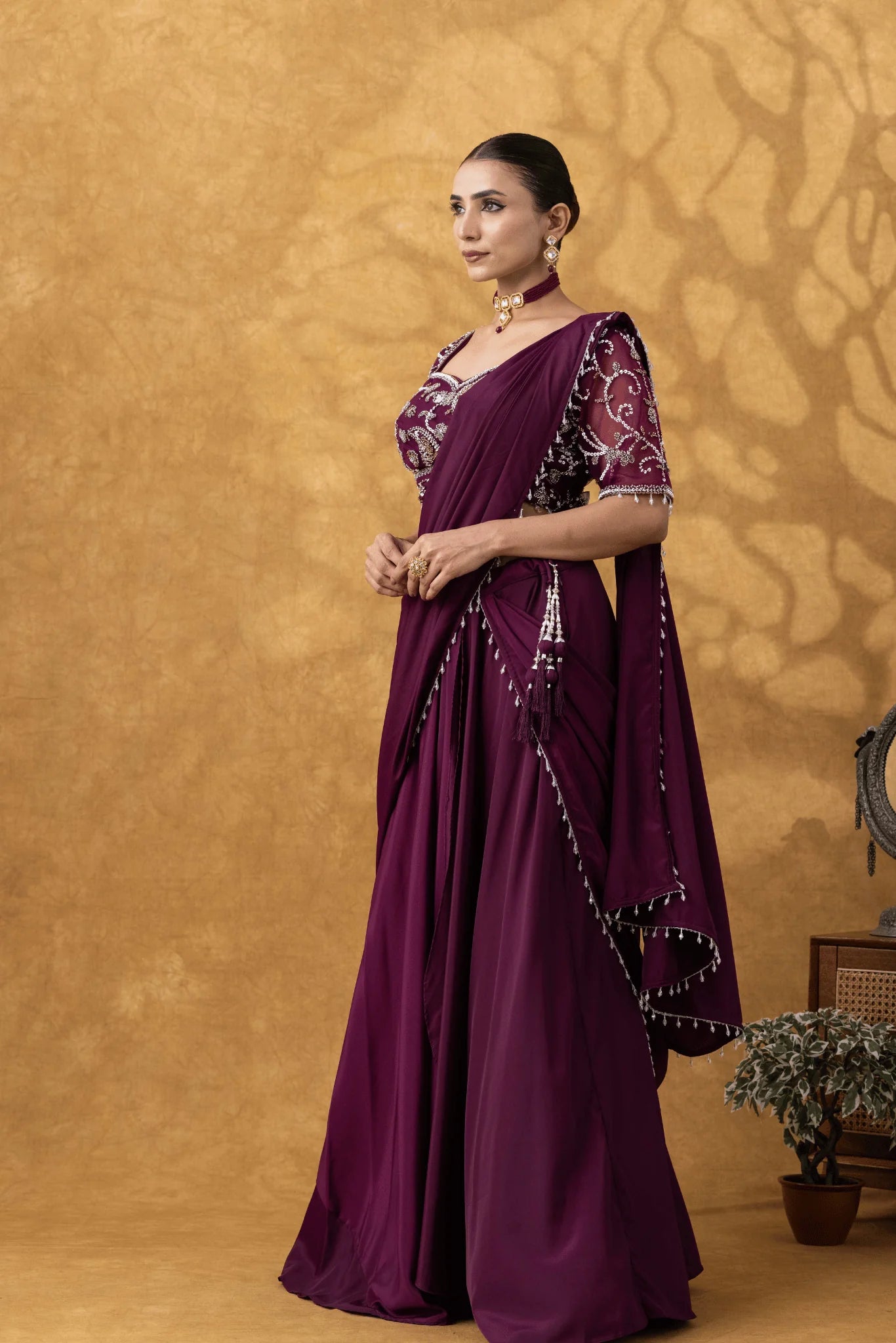 shop designer ethnic wear uk wine saree outfit