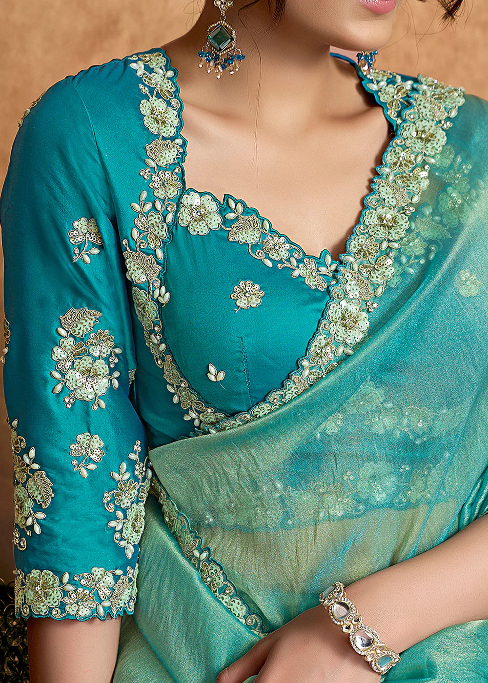 embroidered blue saree uk buy