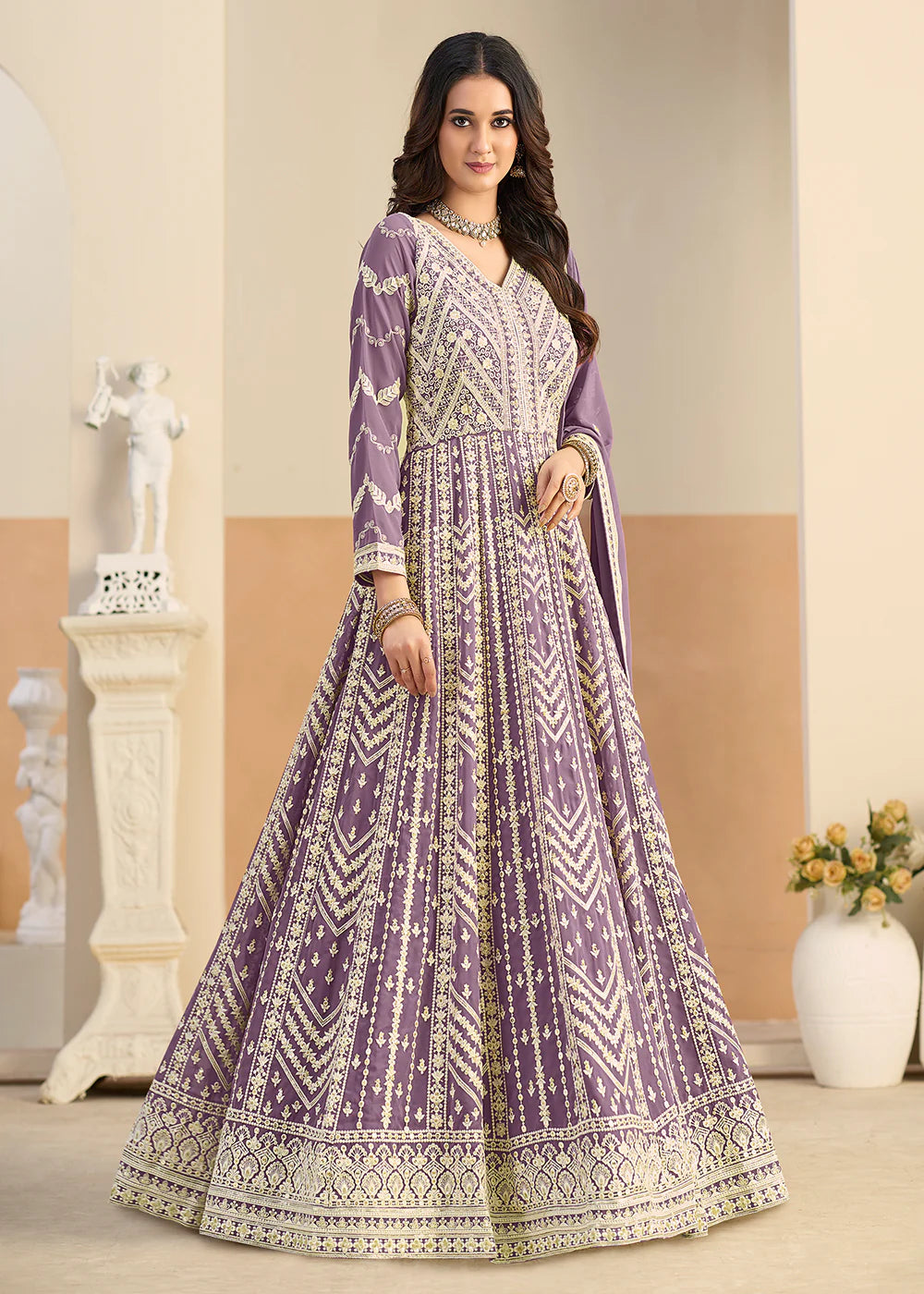 embroidered pastel purple anarkali