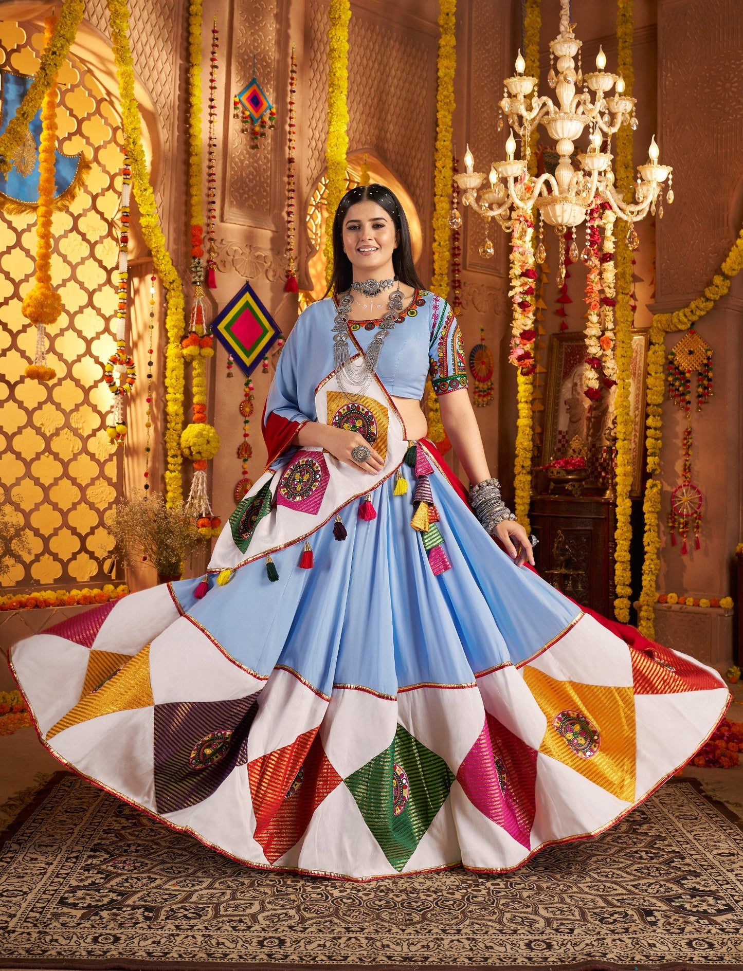 Light Blue Chaniya Choli with Multicolor Embroidery – Navratri Garba Outfit
