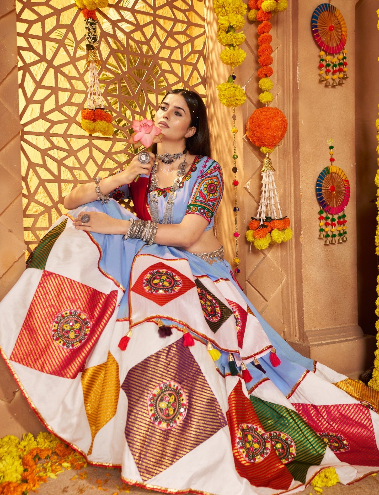 Light Blue Chaniya Choli with Multicolor Embroidery – Navratri Garba Outfit