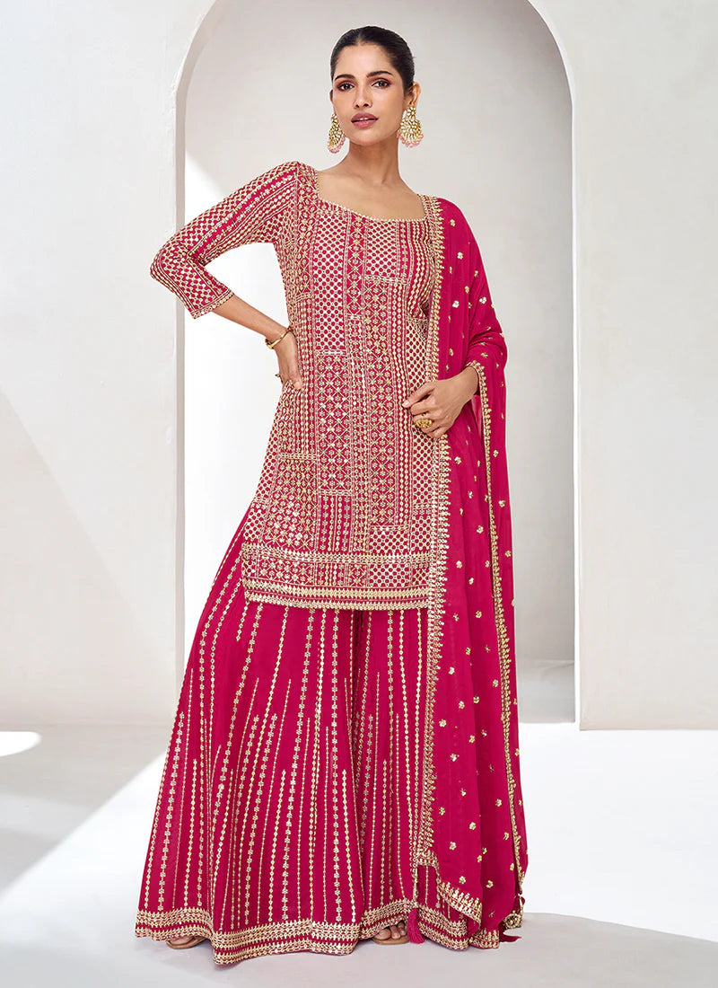 Magenta Pink Suit with Intricate Sequin Embroidery