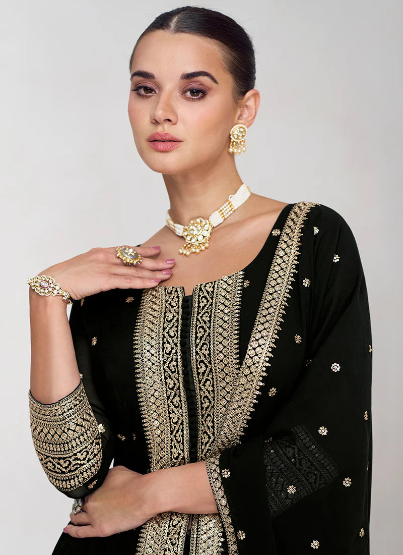 Ethnic Black Embroidered Palazzo Suit