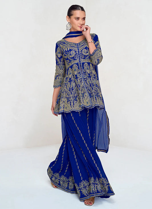 Royal Blue Palazzo Suit with Embroidery