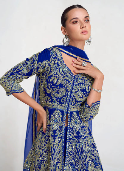 Royal Blue Palazzo Suit with Embroidery