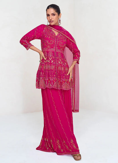 Royal Rani Pink Palazzo Suit with Embroidery