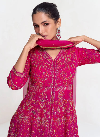 Royal Rani Pink Palazzo Suit with Embroidery