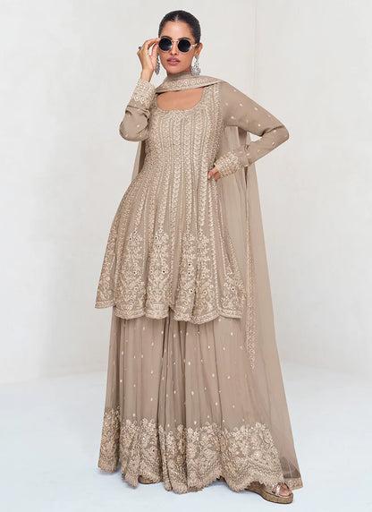 Royal Beige Palazzo Suit with Embroidery