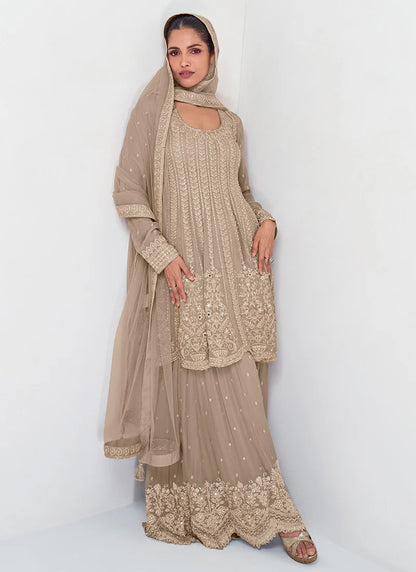 Royal Beige Palazzo Suit with Embroidery