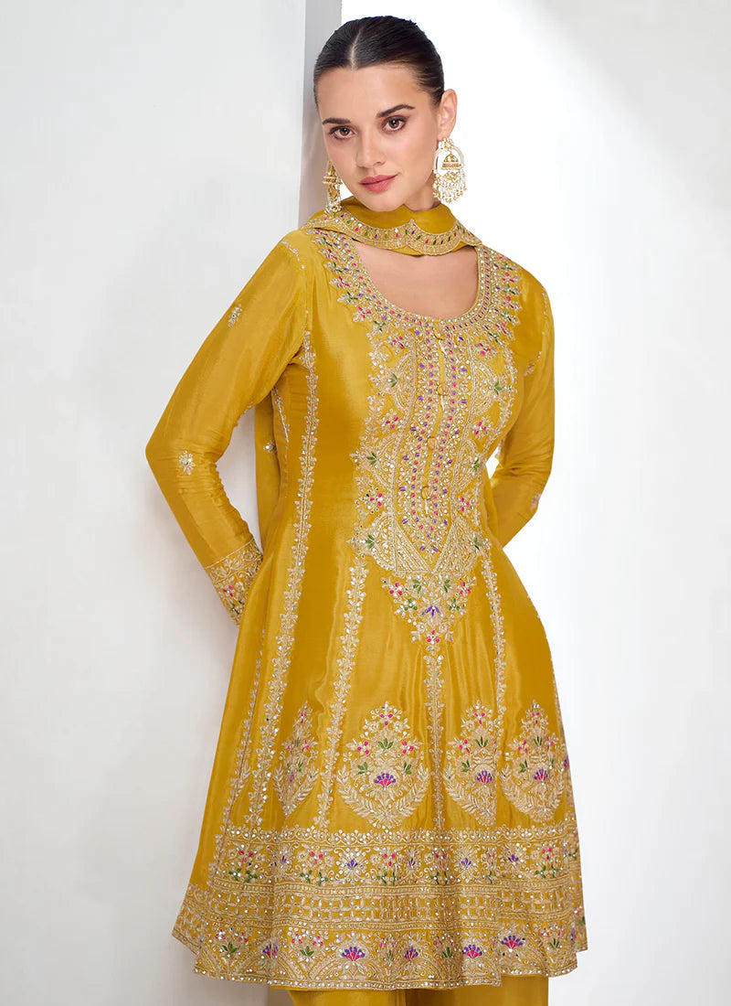 Designer Yellow Festive Gharara Suit with Multi Embroidery