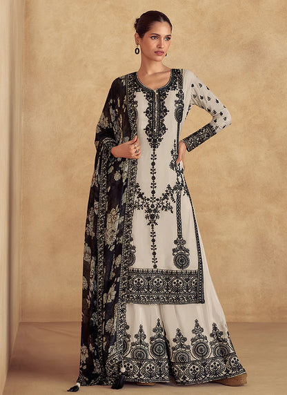 Elegant off white Embroidery Palazzo Suit – Perfect for Parties & Weddings