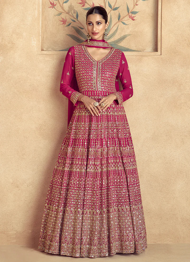 Magenta Pink Embroidery Anarkali Gown