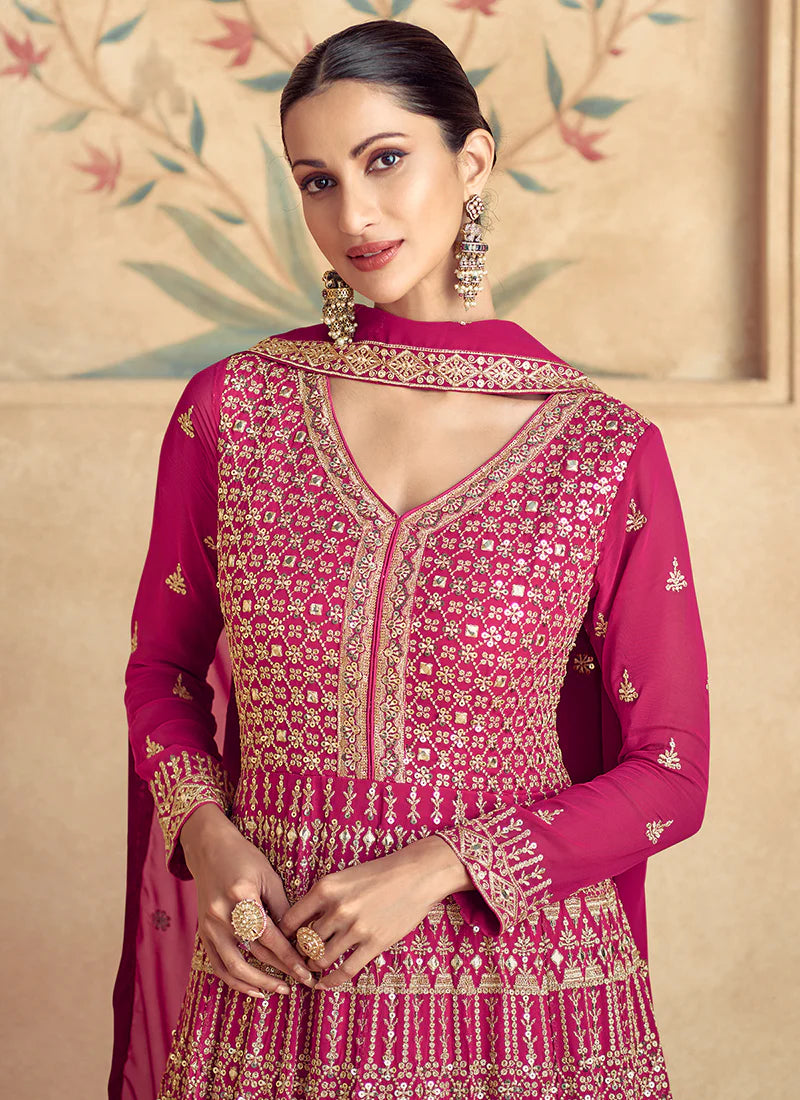 Magenta Pink Embroidery Anarkali Gown