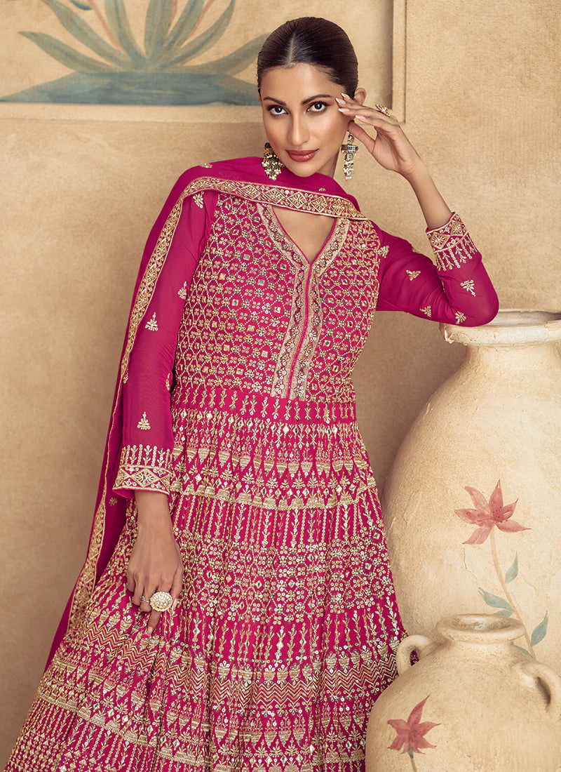 Magenta Pink Embroidery Anarkali Gown