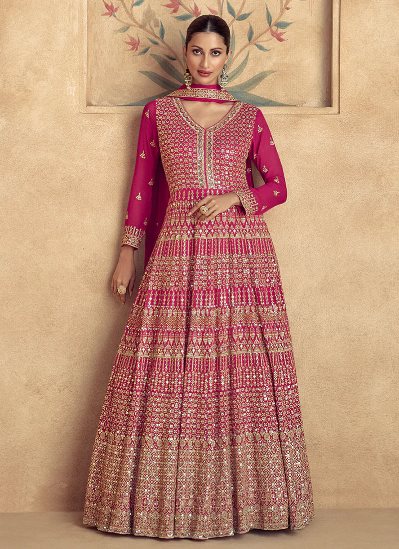 Magenta Pink Embroidery Anarkali Gown