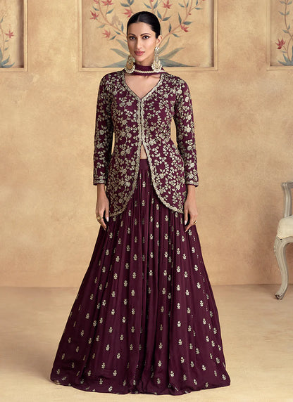 Maroon Designer Lehenga with Embroidered Jacket