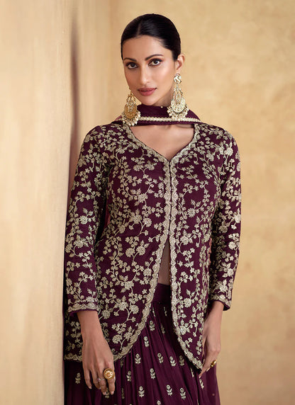 Maroon Designer Lehenga with Embroidered Jacket