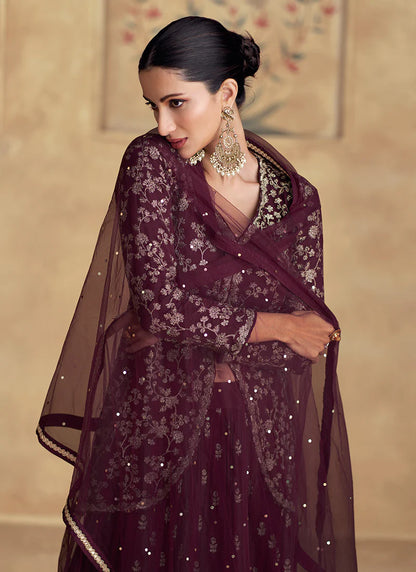 Maroon Designer Lehenga with Embroidered Jacket