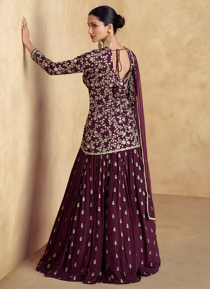 Maroon Designer Lehenga with Embroidered Jacket