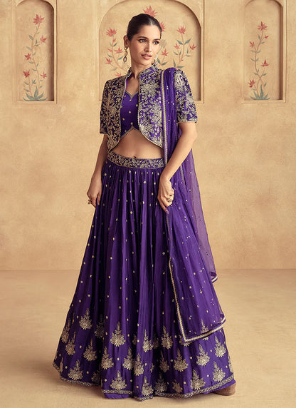 Royal Purple Designer Lehenga with Embroidered Jacket