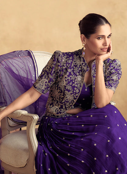 Royal Purple Designer Lehenga with Embroidered Jacket