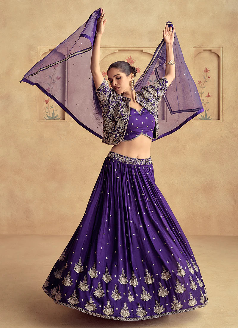 Royal Purple Designer Lehenga with Embroidered Jacket